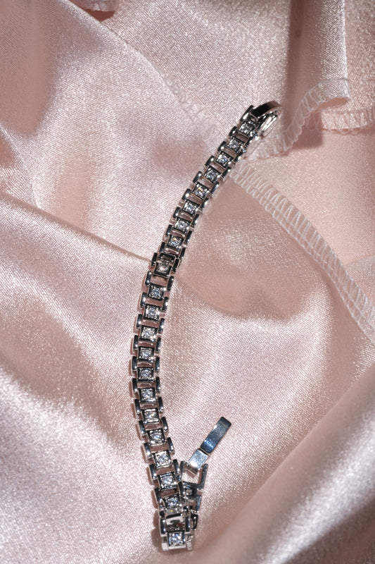 Lumi Rectangular Link CZ Bracelet — Silver Tone