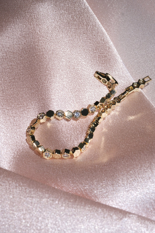 Geo Hexagon CZ Bracelet — Gold Tone