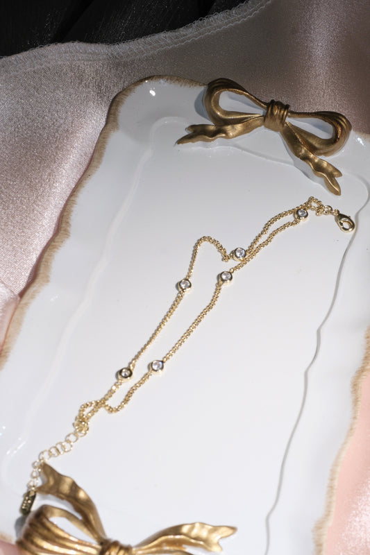 Dewdrop CZ Station Chain Bracelet — Gold Tone
