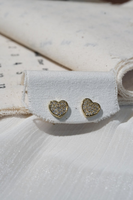 Pavé Heart Stud Earrings — Gold