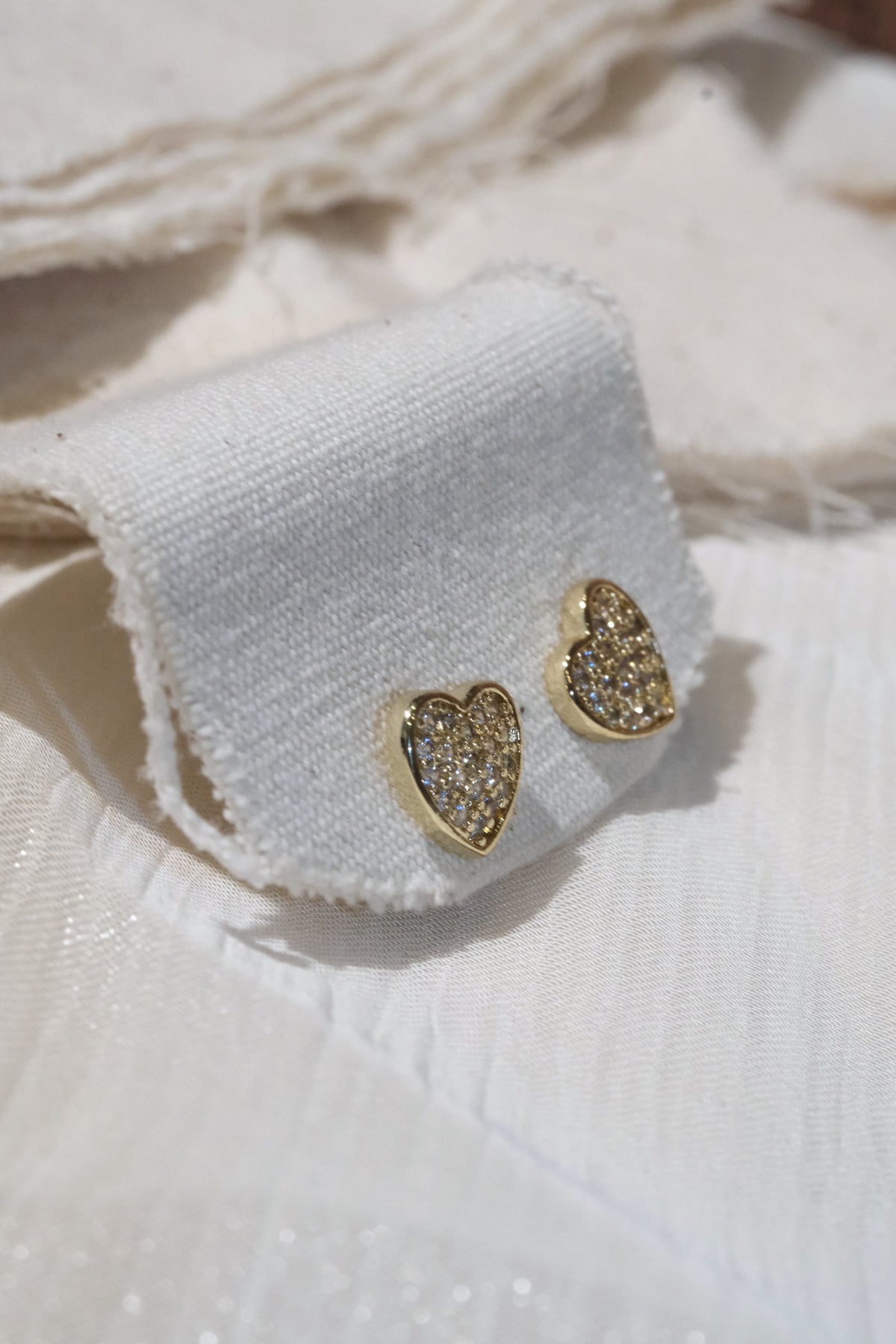 Pavé Heart Stud Earrings — Gold