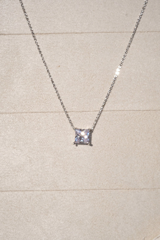 Square CZ Pendant Necklace — Silver