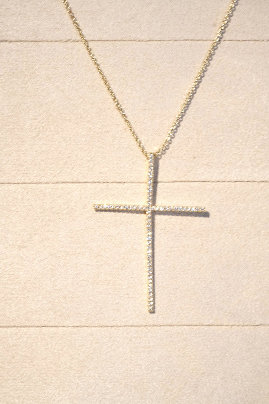 CZ Cross Necklace — Gold