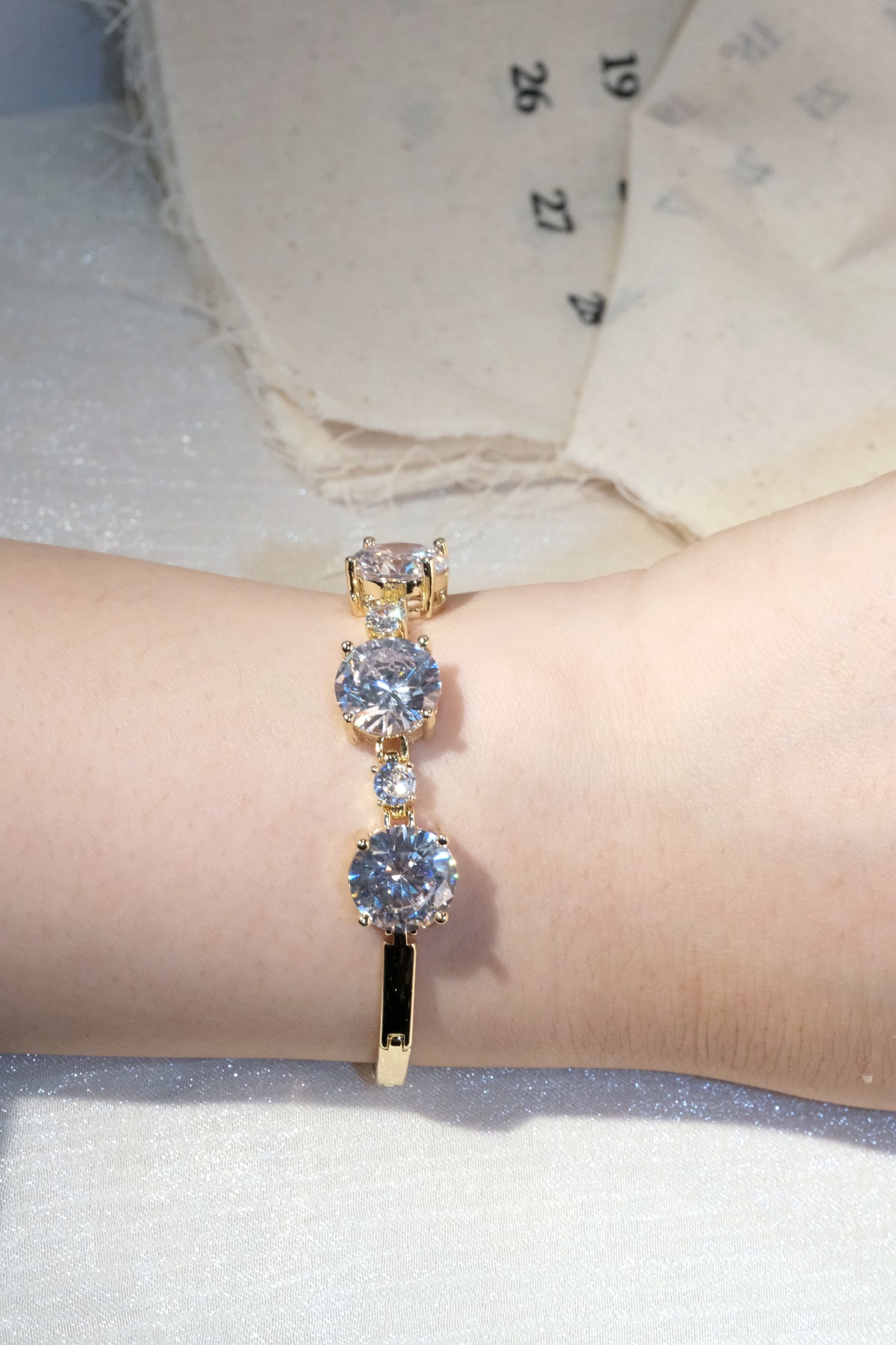 Three Stone CZ Bar Bracelet — Gold