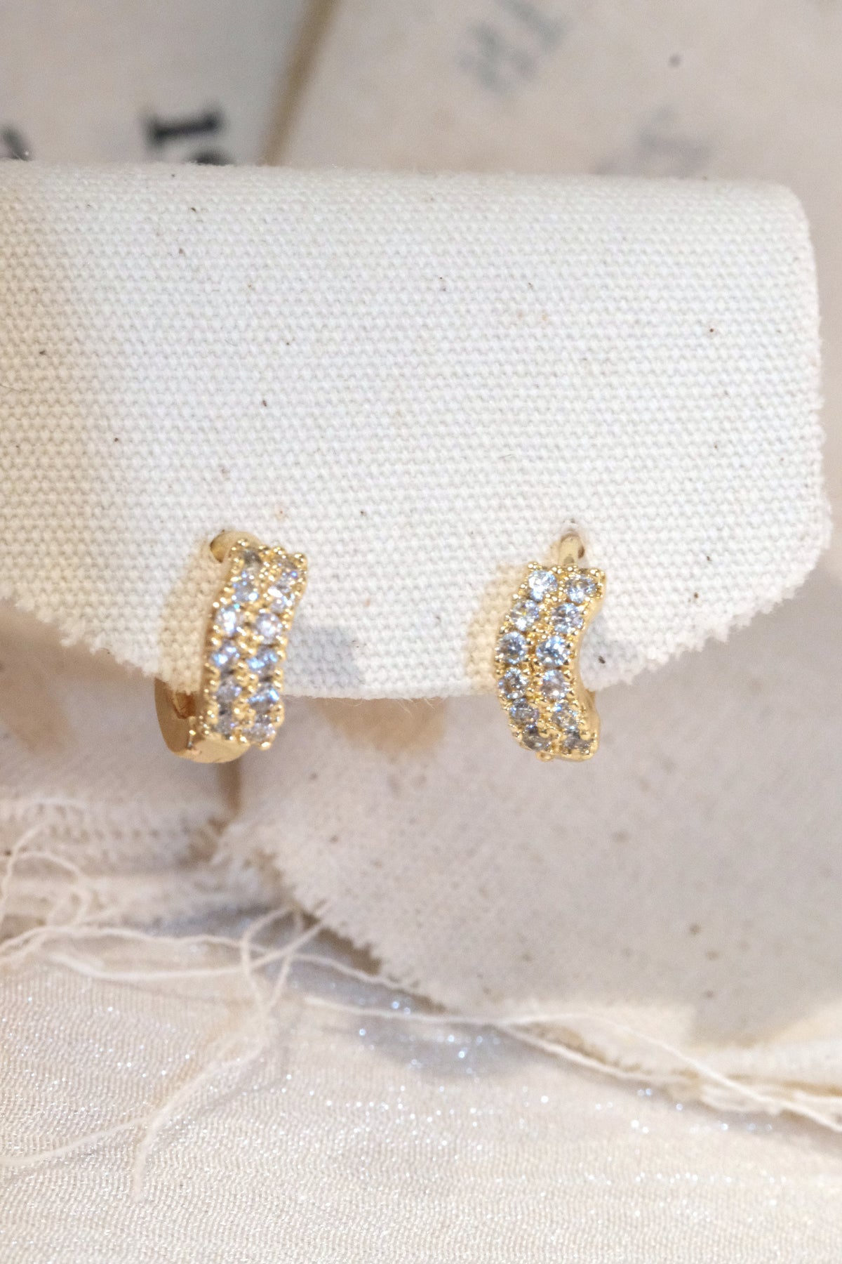 Double CZ Huggie Earrings — Gold