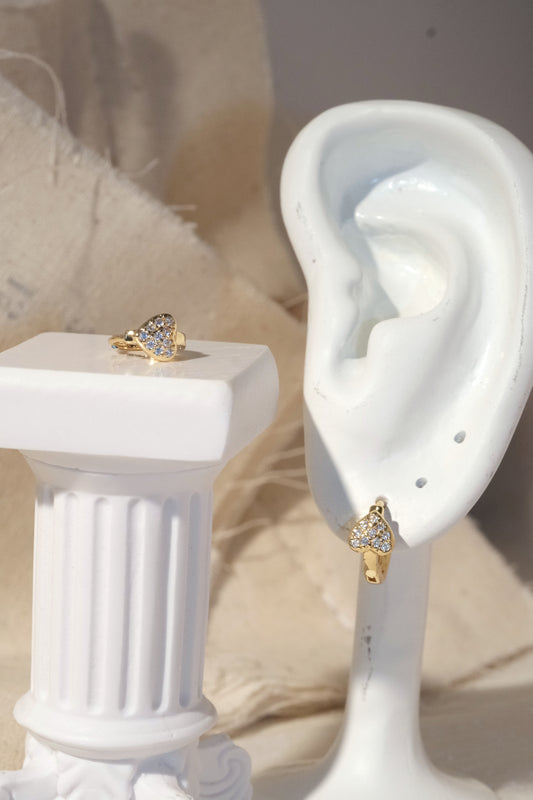 Heart CZ Huggie Earrings — Gold