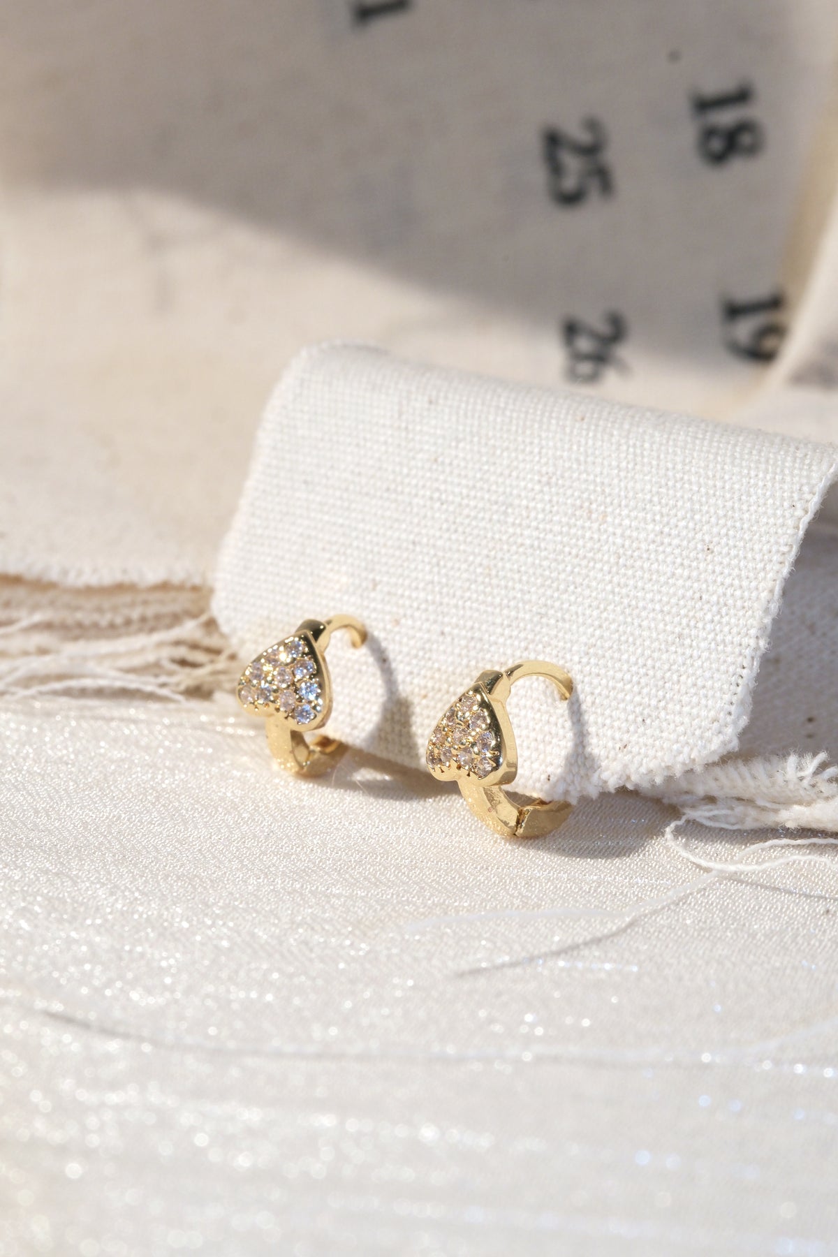 Heart CZ Huggie Earrings — Gold