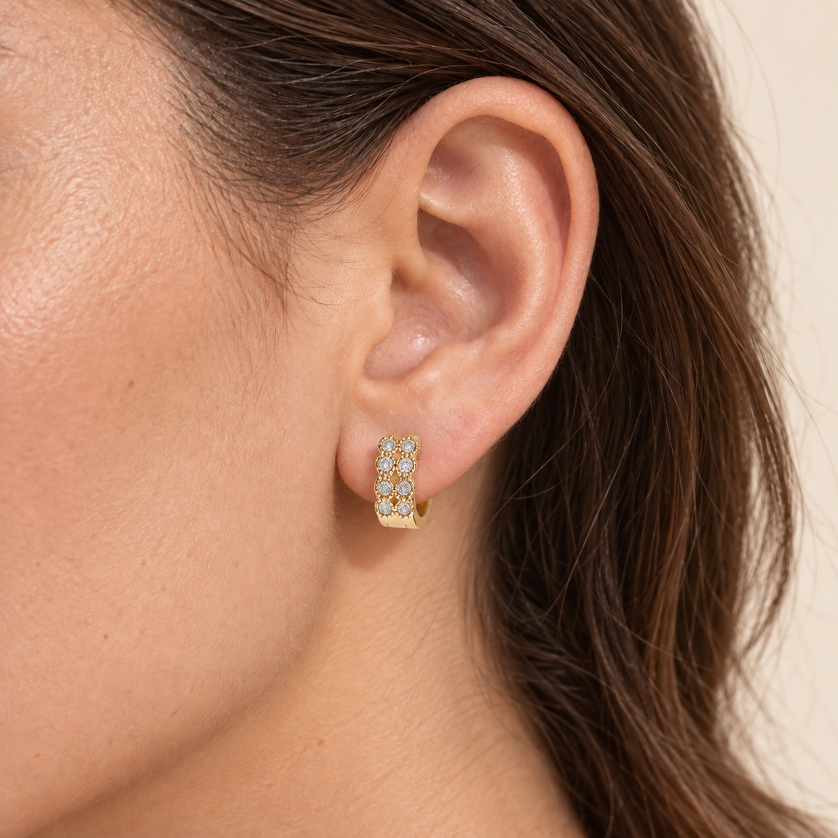 Double Row Stone Huggie Earrings