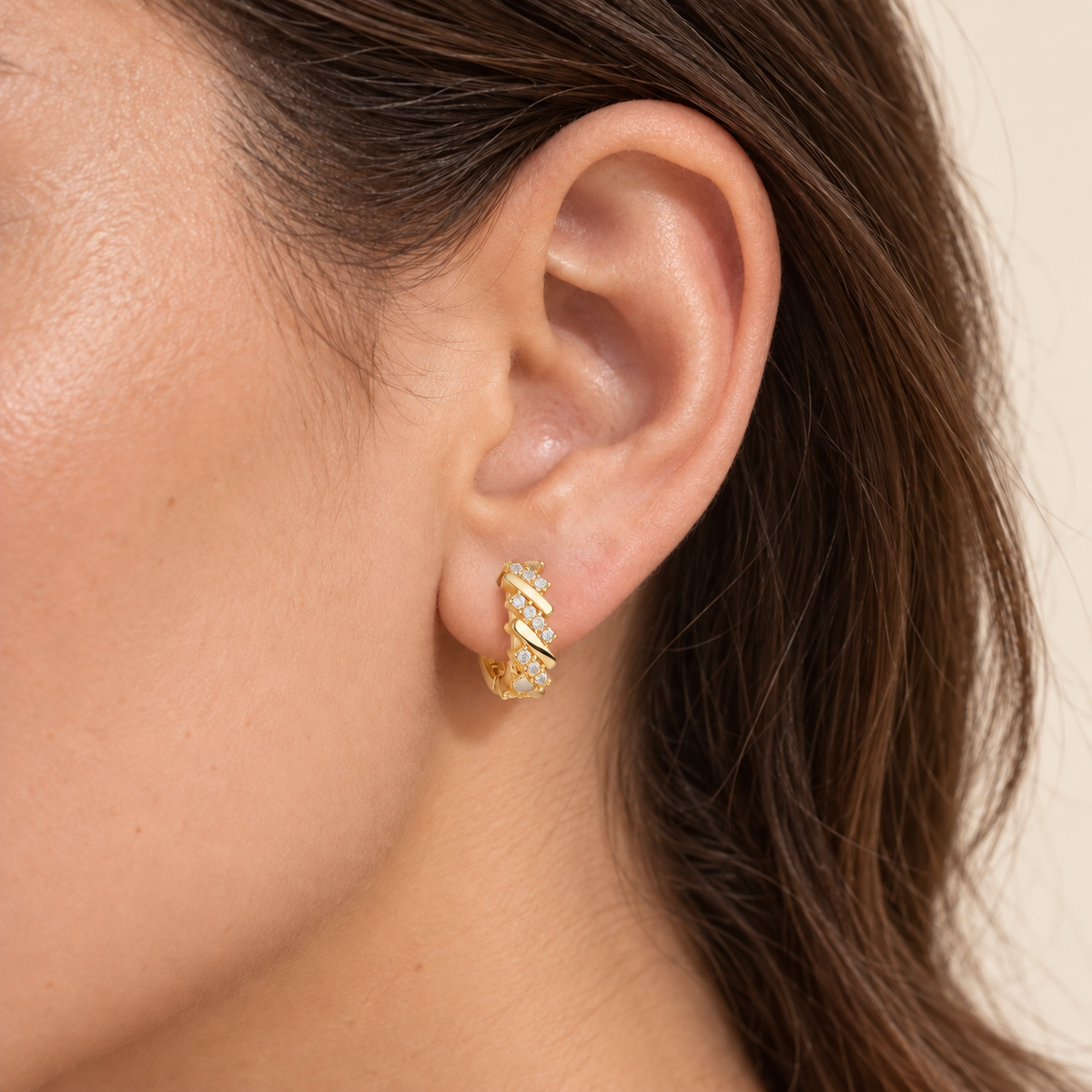 Diagonal Stone Huggie Earrings