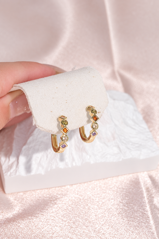 Multicolor Geometric Huggie Hoop Earrings in stainless steel, view 1