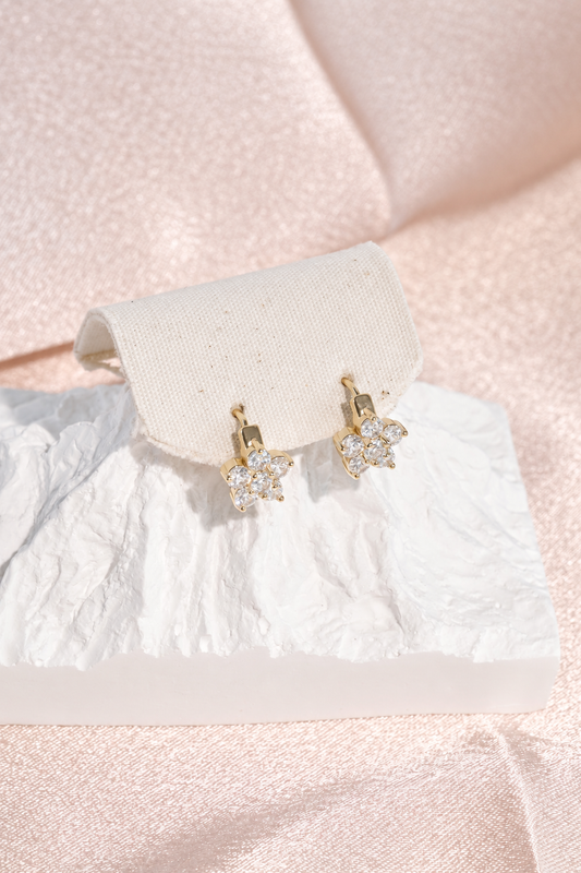 Blush Stone Flower Huggie Hoop Earrings in stainless steel, view 1