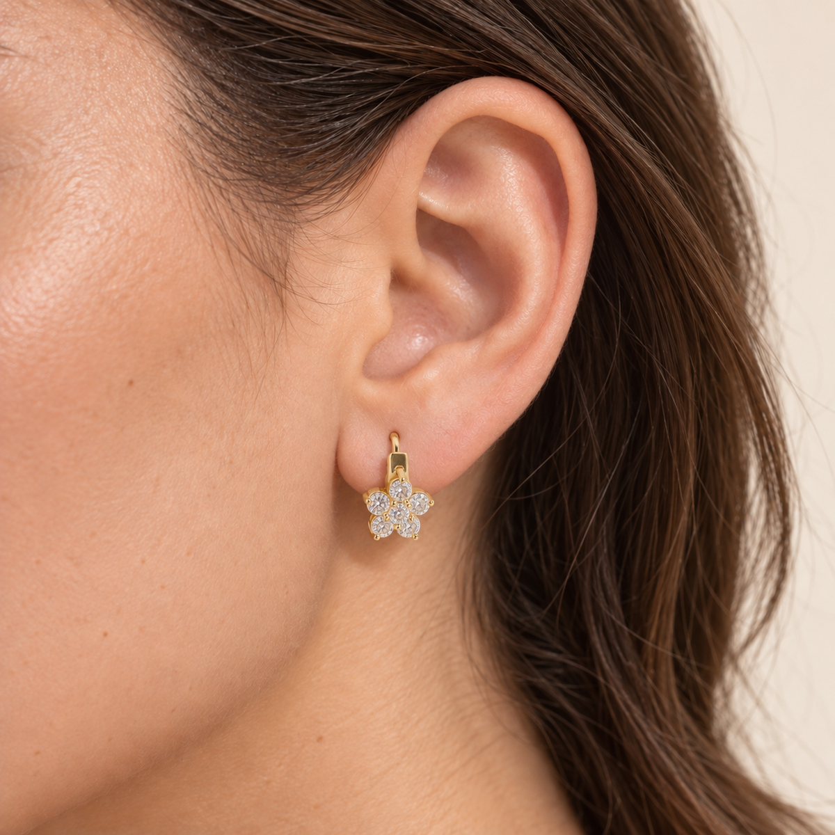 Blush Stone Flower Huggie Earrings