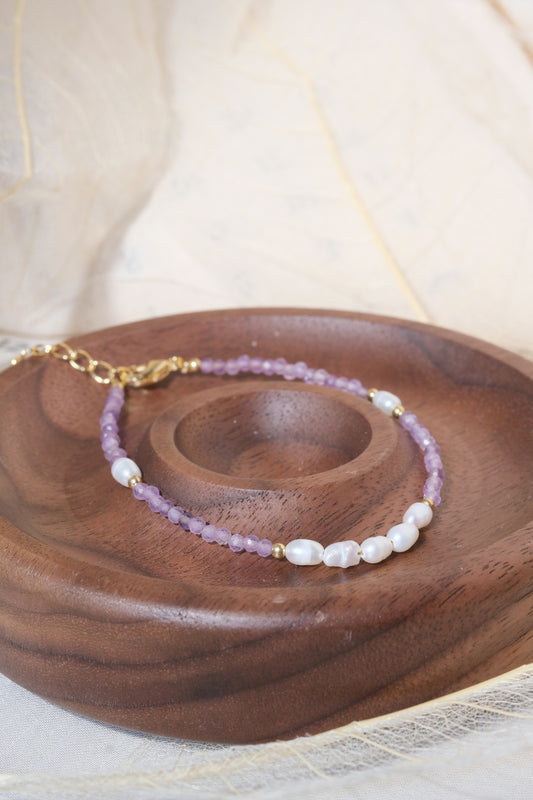 Purple White Oval Beads Bracelet — real product photo