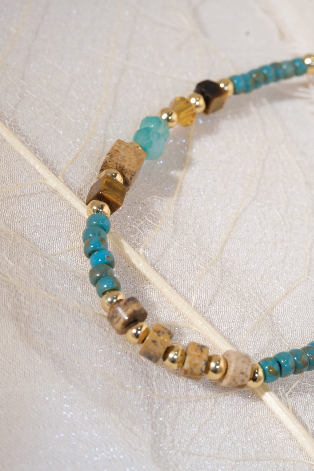 Turquoise Color Chip Gold Tone Bars Bracelet — real product photo