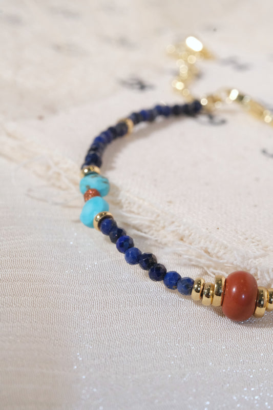 Blue Turquoise Color Red Accents Bracelet — real product photo