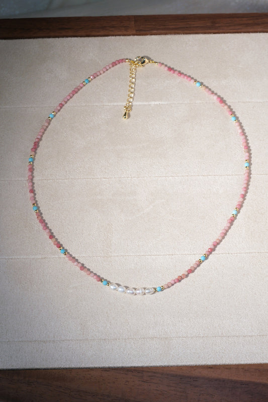Pink White Aqua Beads Necklace — real product photo