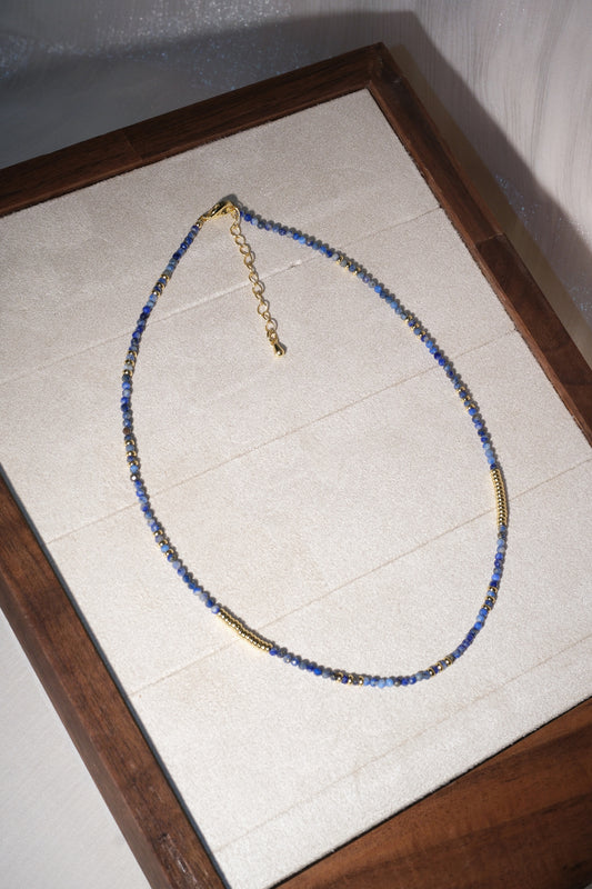 Blue Gold Tone Bar Accents Necklace — real product photo