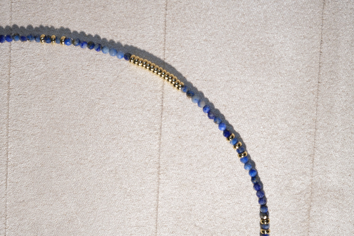 Blue Gold Tone Bar Accents Necklace — real product photo