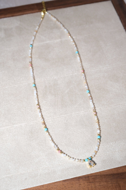 Cream Aqua Teardrop Charm Necklace — real product photo