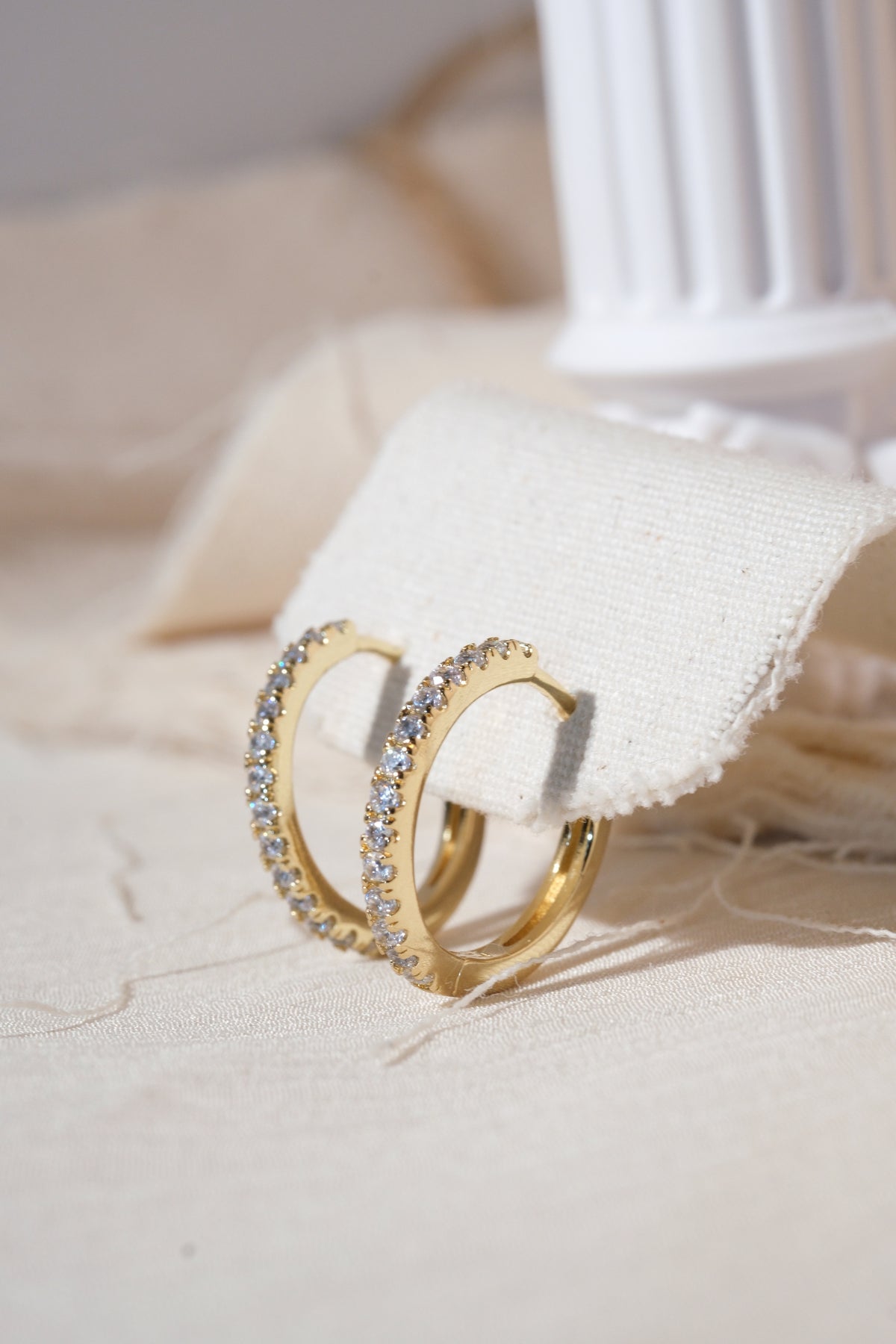 Gold Slim CZ Hoop Earrings — edited real product photo