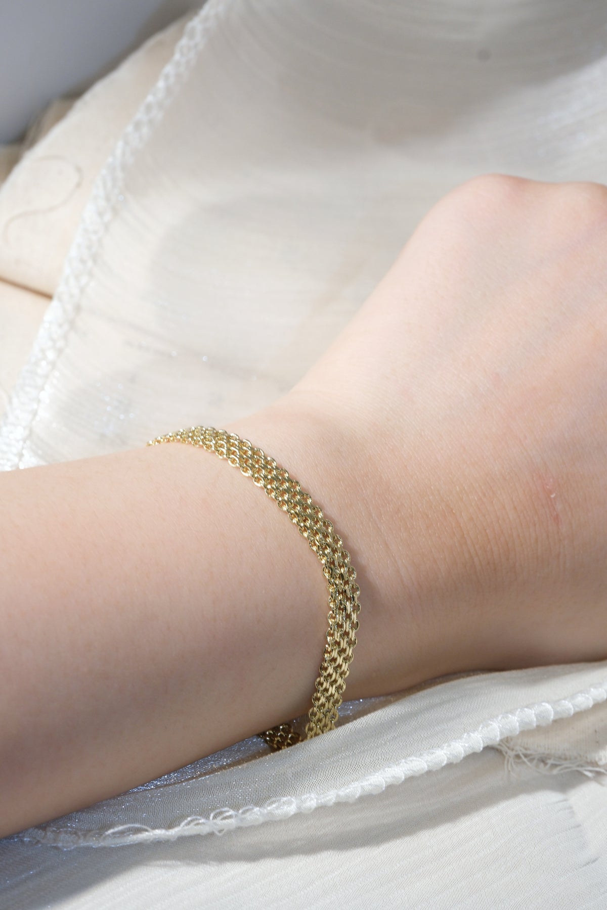 Flat Mesh Bracelet — Gold — edited real product photo