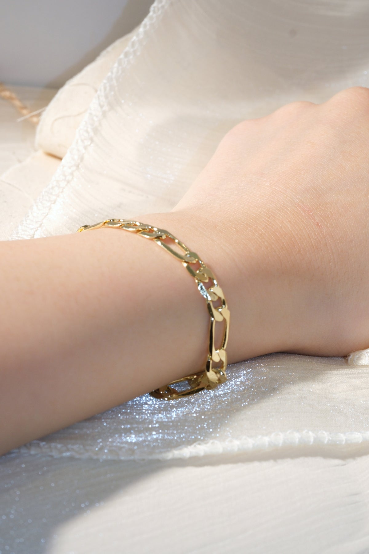 Figaro Chain Bracelet — Gold — edited real product photo