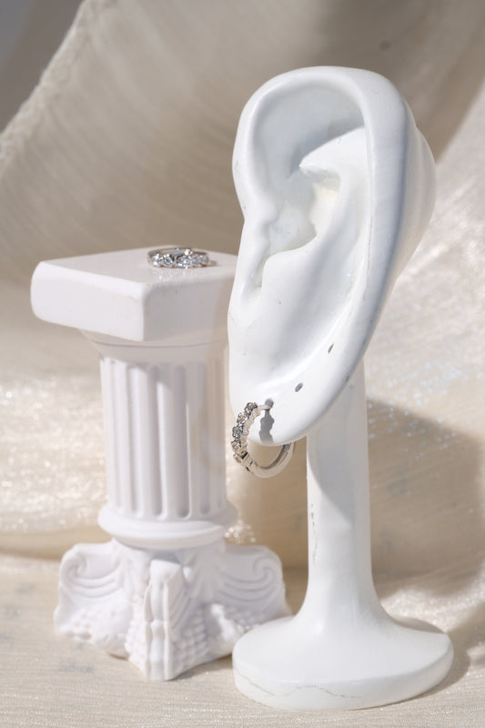 Heart Bezel CZ Hoops — Silver — edited real product photo