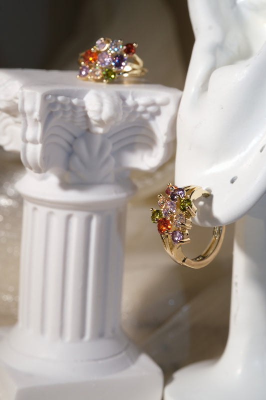 Confetti CZ Cluster Hoop Earrings — Gold — edited real product photo