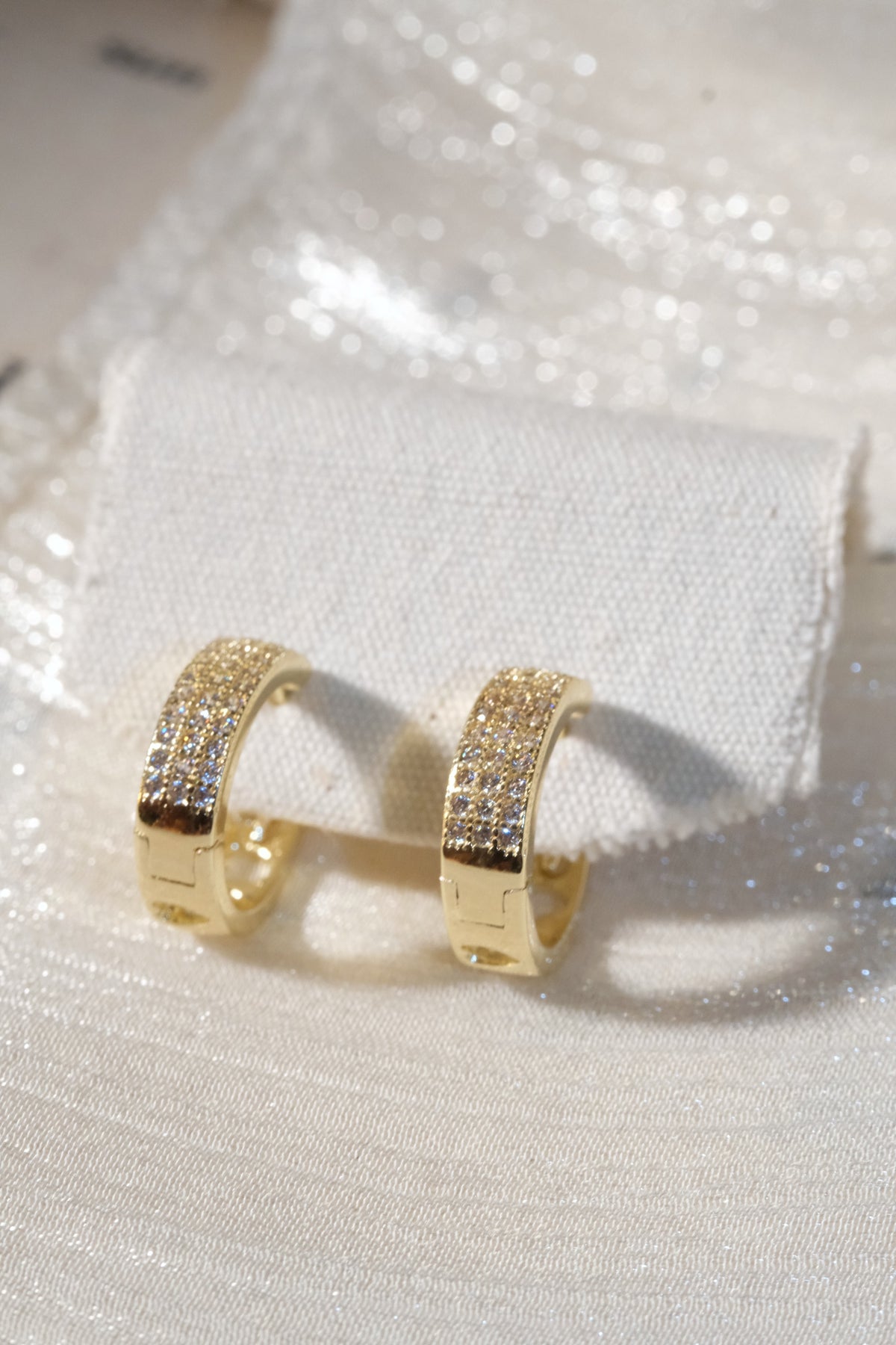 Pavé Hoop Earrings — Gold — edited real product photo