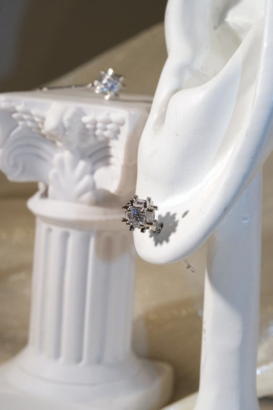 Trio CZ Stud Earrings — Silver — edited real product photo