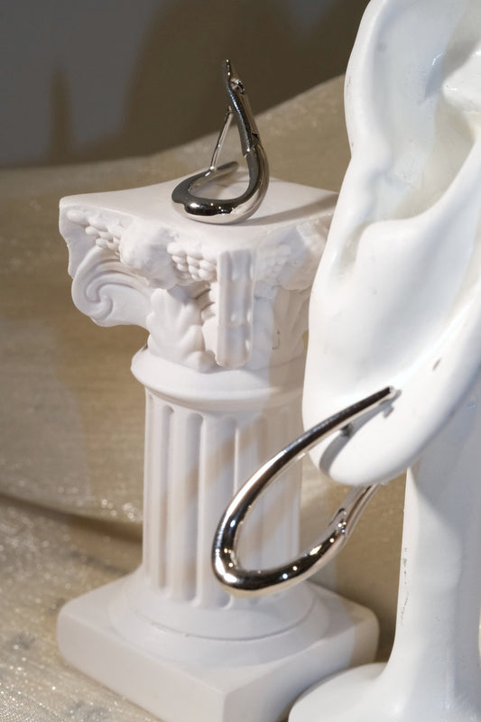 Teardrop Hoop Earrings — Silver — edited real product photo