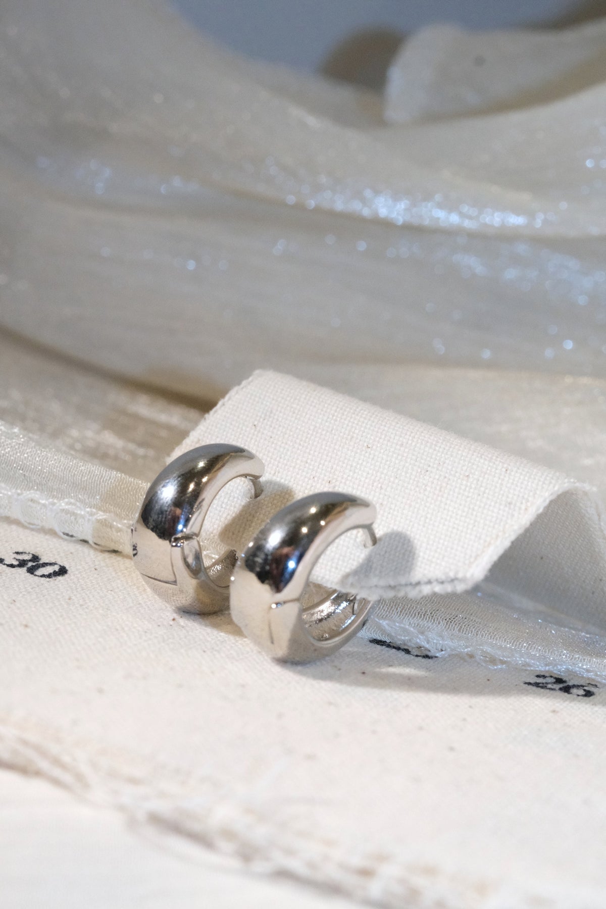 Rounded Huggie Earrings — Silver — edited real product photo