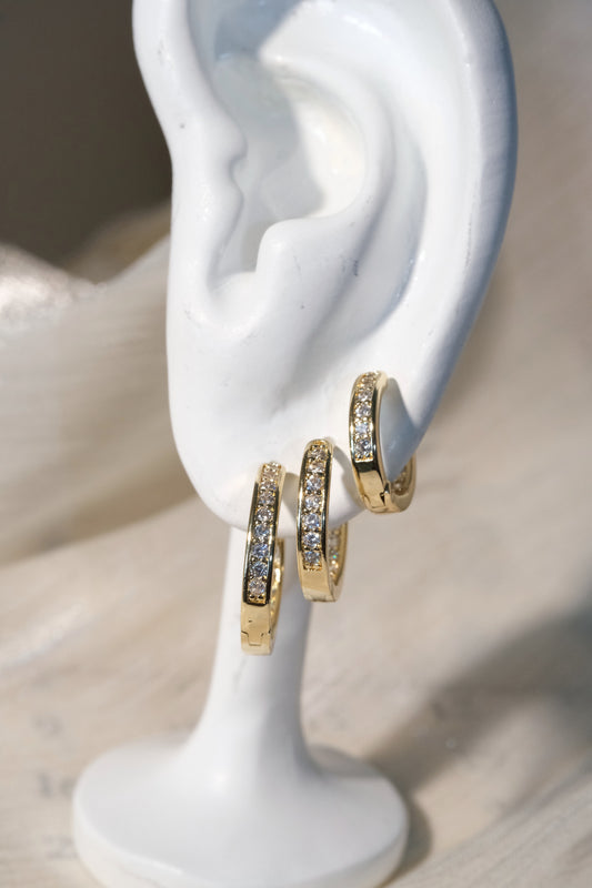 Slim Pave Hoop Earrings — Gold — edited real-life photo