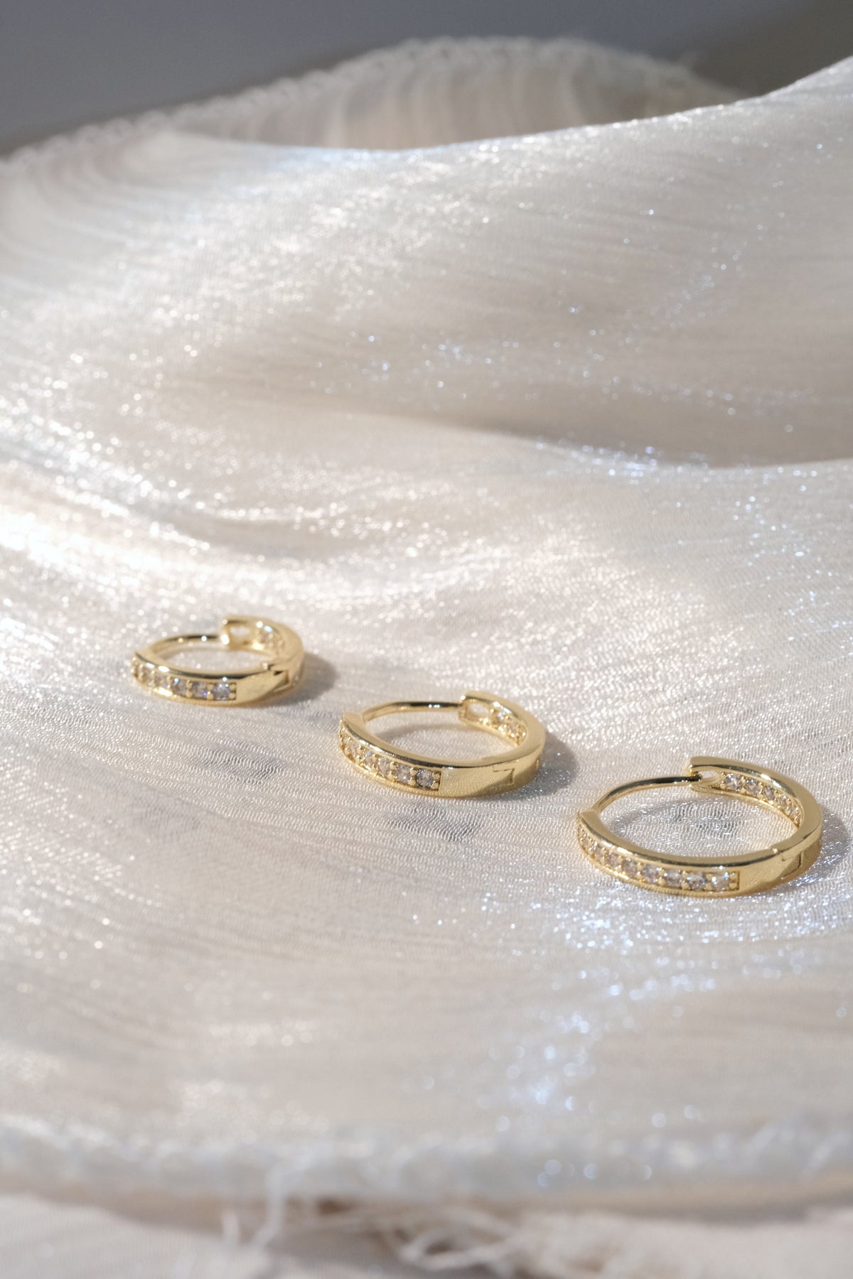 Slim Pave Hoop Earrings — Gold — edited real-life photo