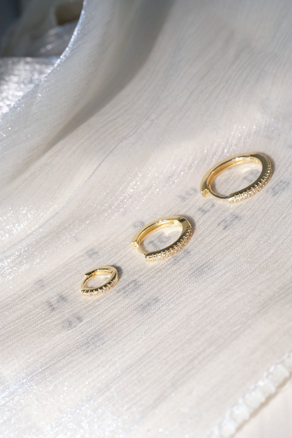 Slim CZ Hoop Earrings — Gold — edited real-life photo