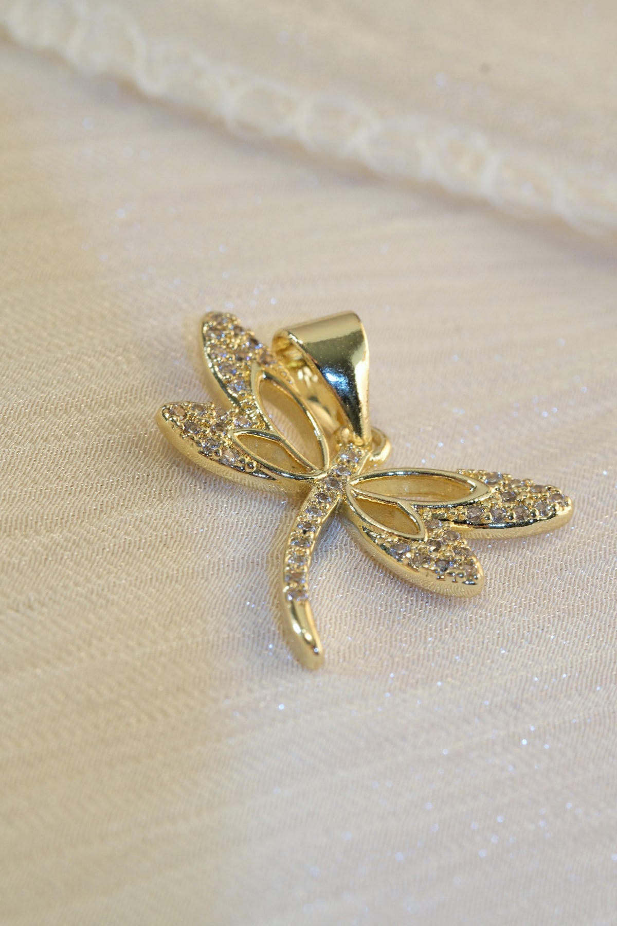 Dragonfly Pendant — Gold — edited real-life photo