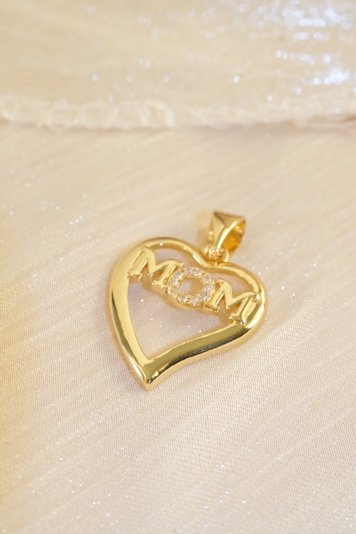 Mom Heart Pendant — Gold — edited real-life photo