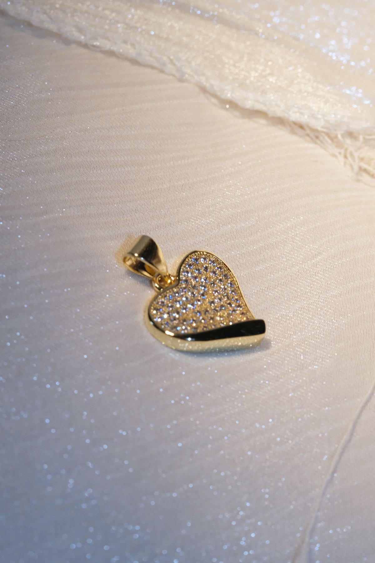 Pave Heart Border Pendant — Gold — edited real-life photo