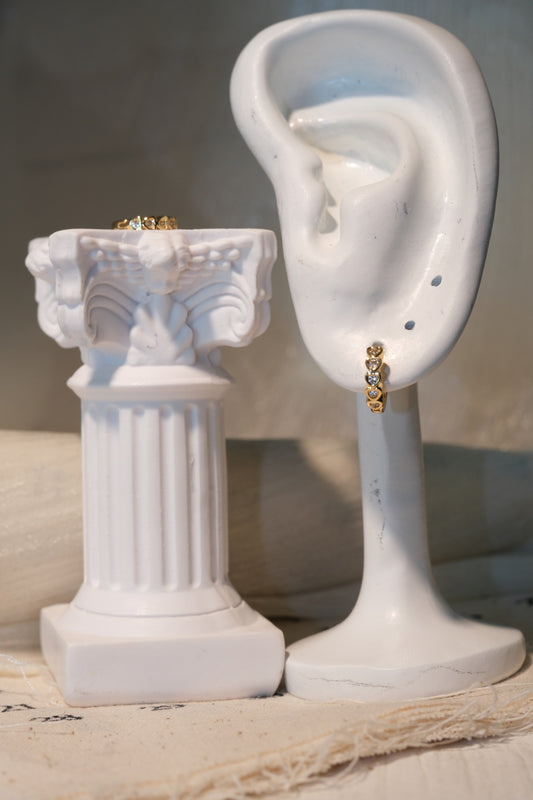 Heart Bezel CZ Hoop Earrings — Gold — real-life photo