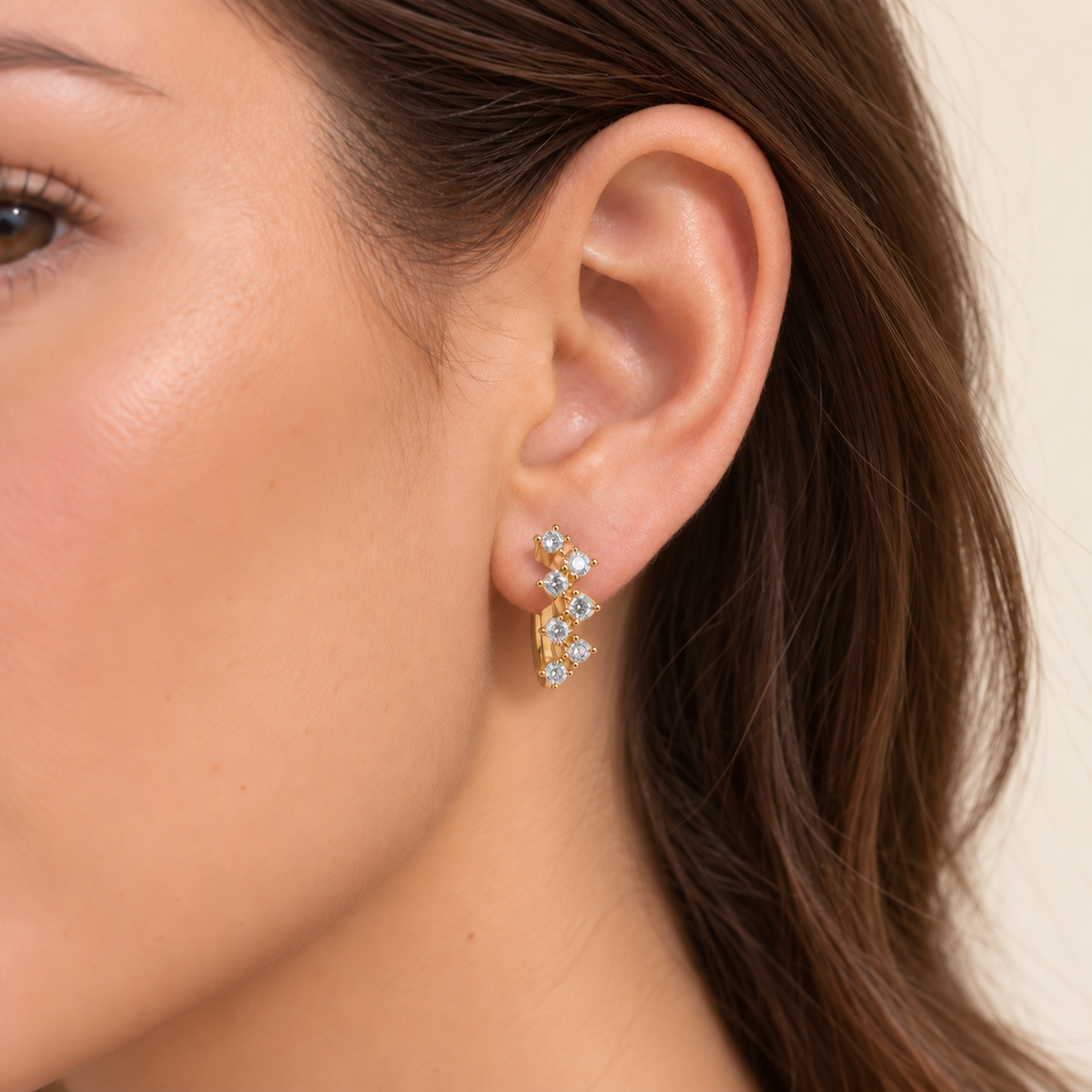 Double Flower Huggie Earrings — Gold Tone