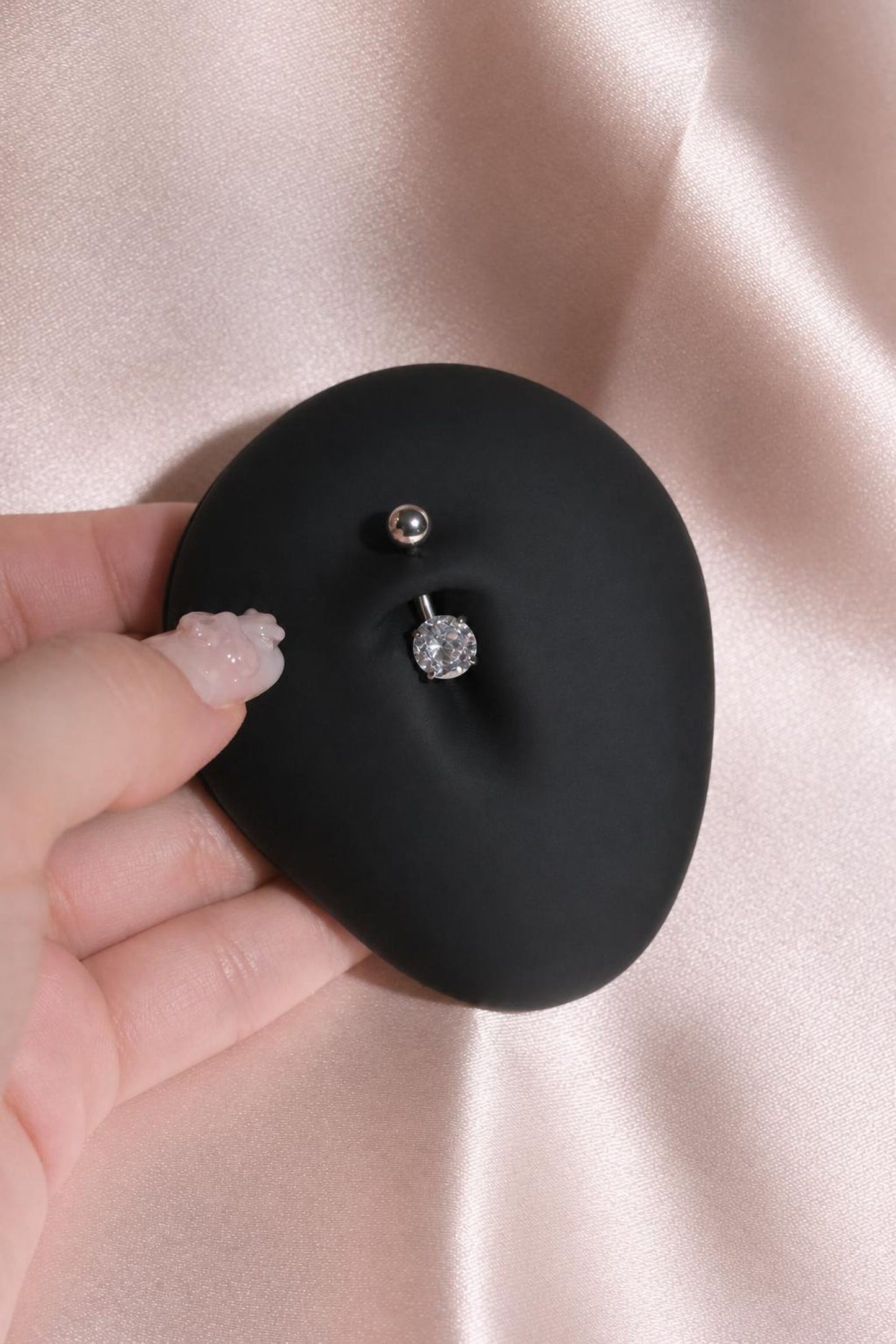 Stainless Steel Solitaire Cubic Zirconia Belly Button Ring