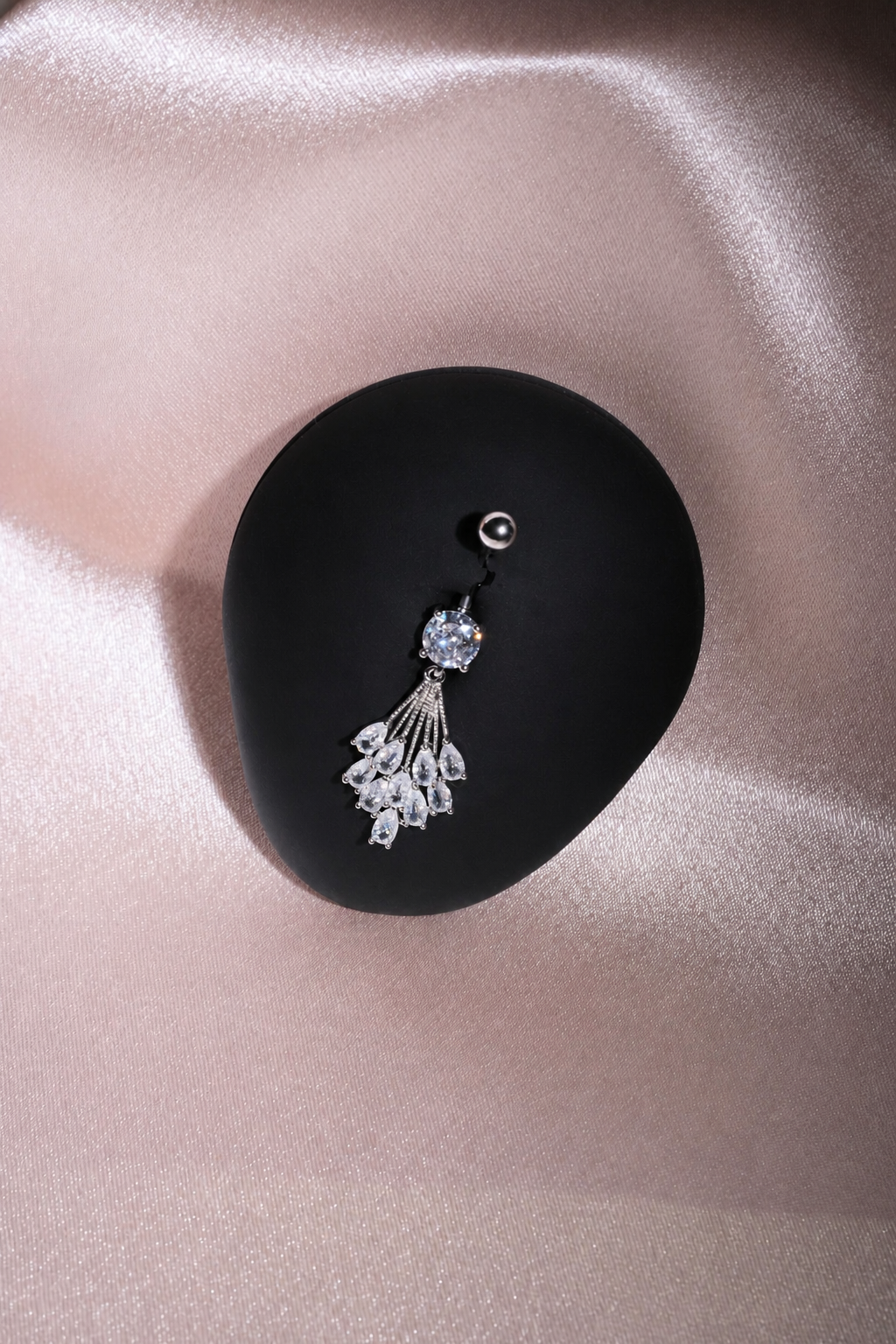 Silver Crystal Bouquet Belly Button Ring, Marquise CZ Dangle Navel Piercing, Stainless Steel Body Jewelry