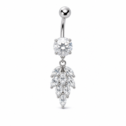 Stainless Steel Leaf Dangle Cubic Zirconia Belly Button Ring