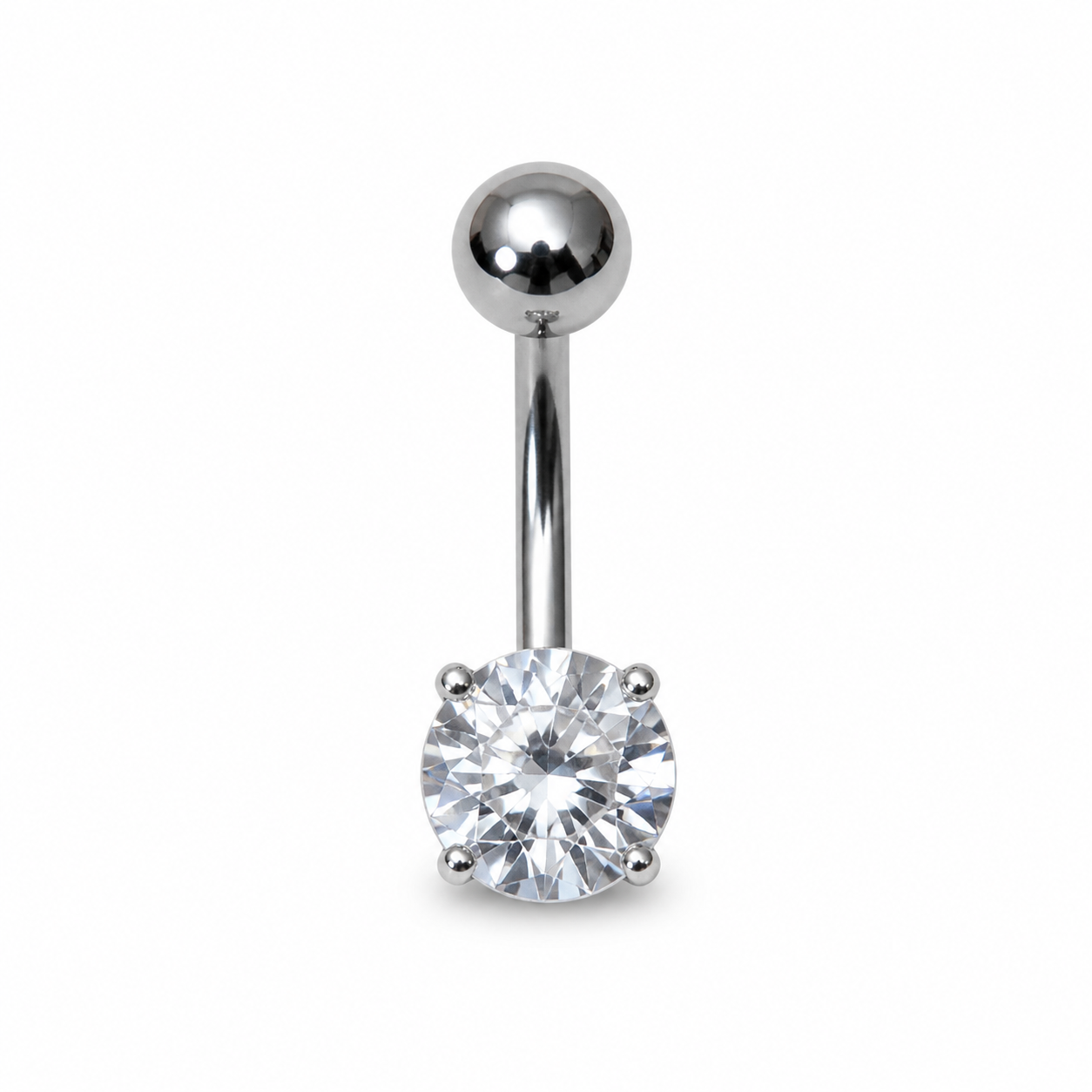 Stainless Steel Solitaire Cubic Zirconia Belly Button Ring