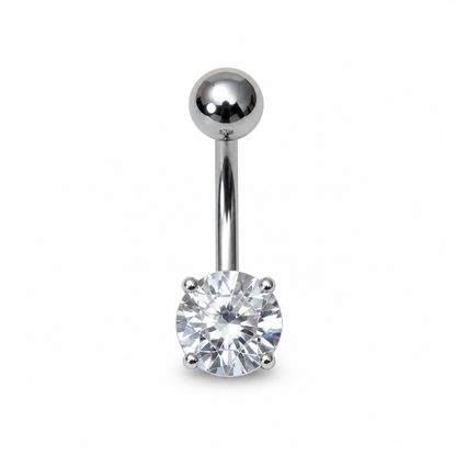 Stainless Steel Solitaire Cubic Zirconia Belly Button Ring