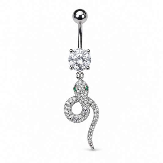 Stainless Steel Snake Dangle Cubic Zirconia Belly Button Ring