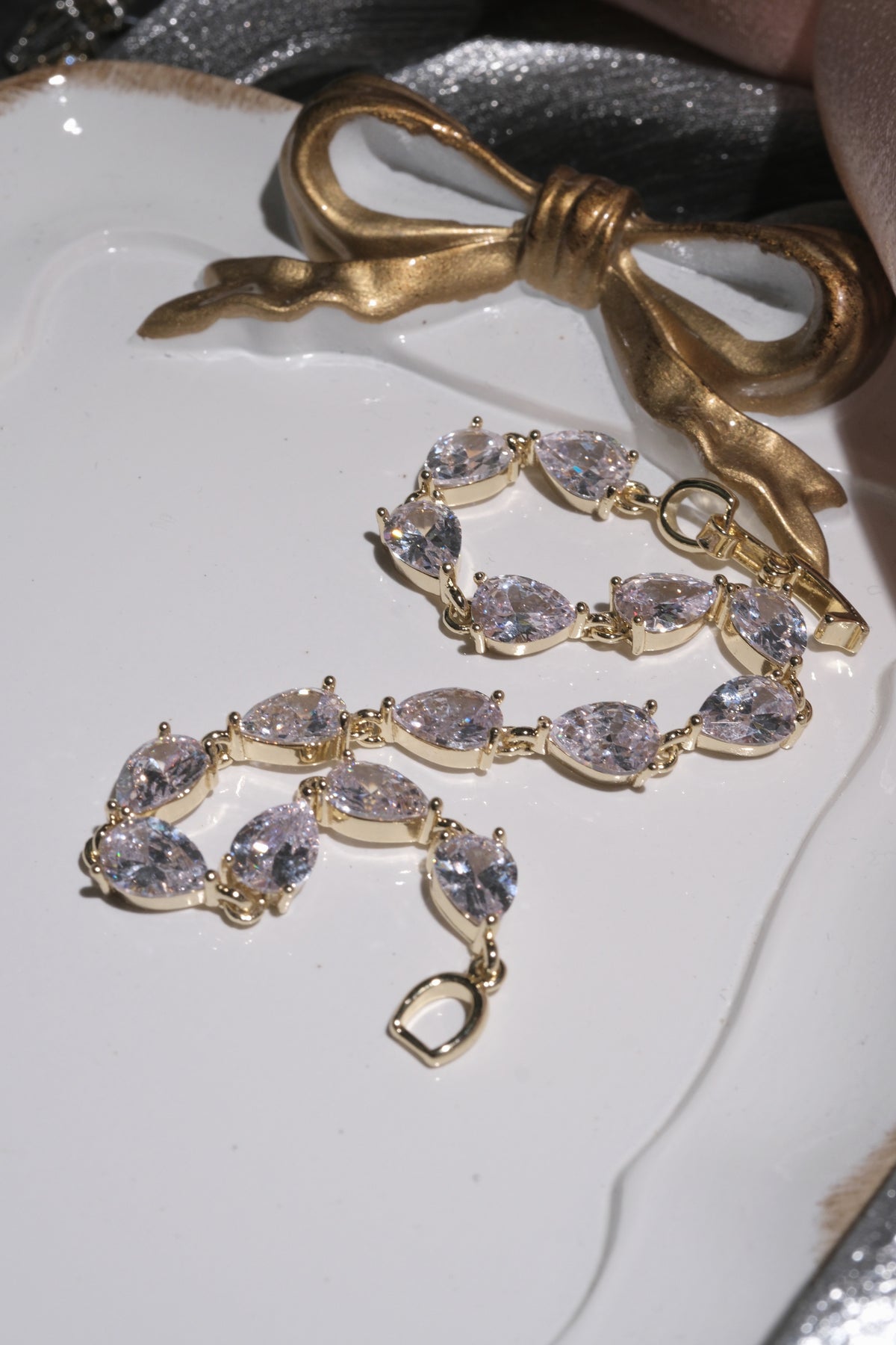 Cascade Teardrop Stone Bracelet — Gold Tone