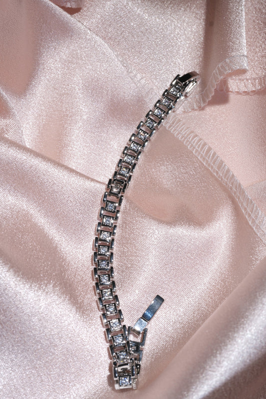 Lumi Rectangular Link CZ Bracelet — Silver Tone