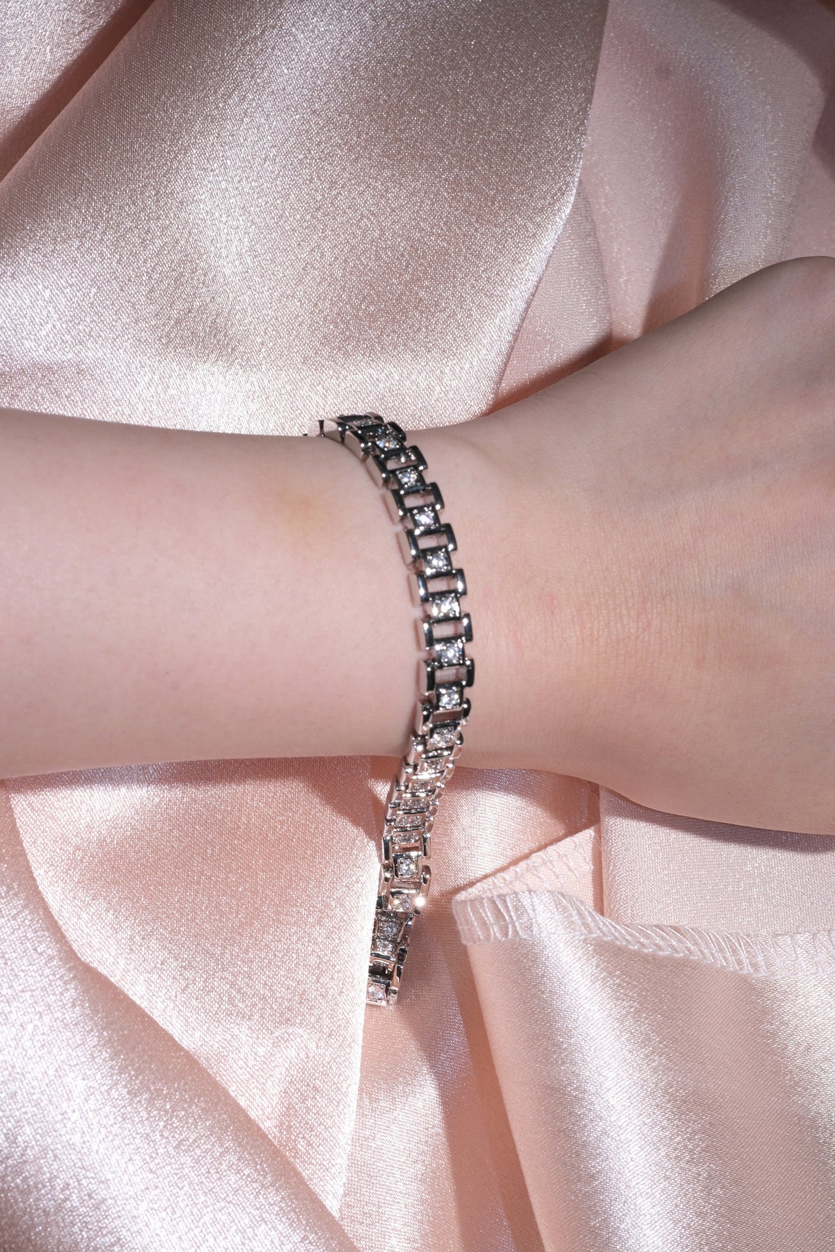 Lumi Rectangular Link CZ Bracelet — Silver Tone