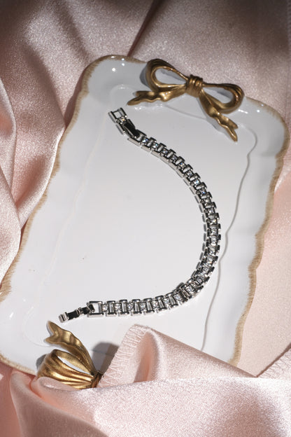 Lumi Rectangular Link CZ Bracelet — Silver Tone
